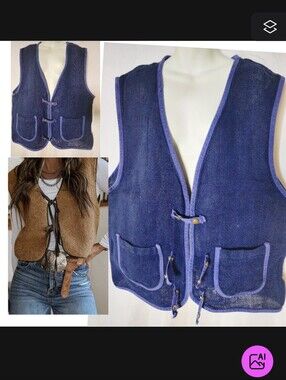 Cest Toi Burlap Utility Vest.  Blue.  New.  Sz xxl. Fits 16/18/20